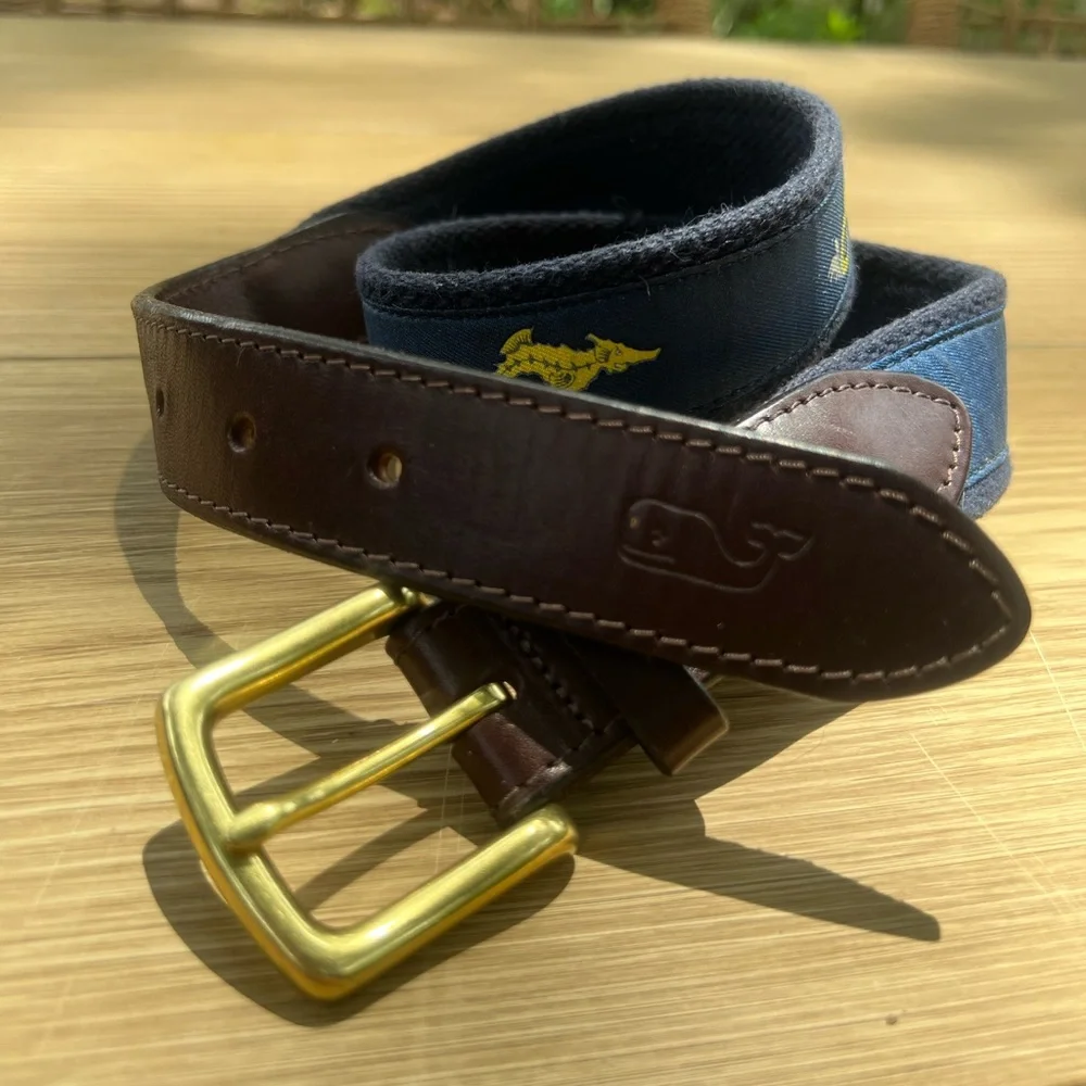 Vineyard Vines Belt Boys Club Navy & Yellow Seahorse Sz 28 Preowned Preppy Coast